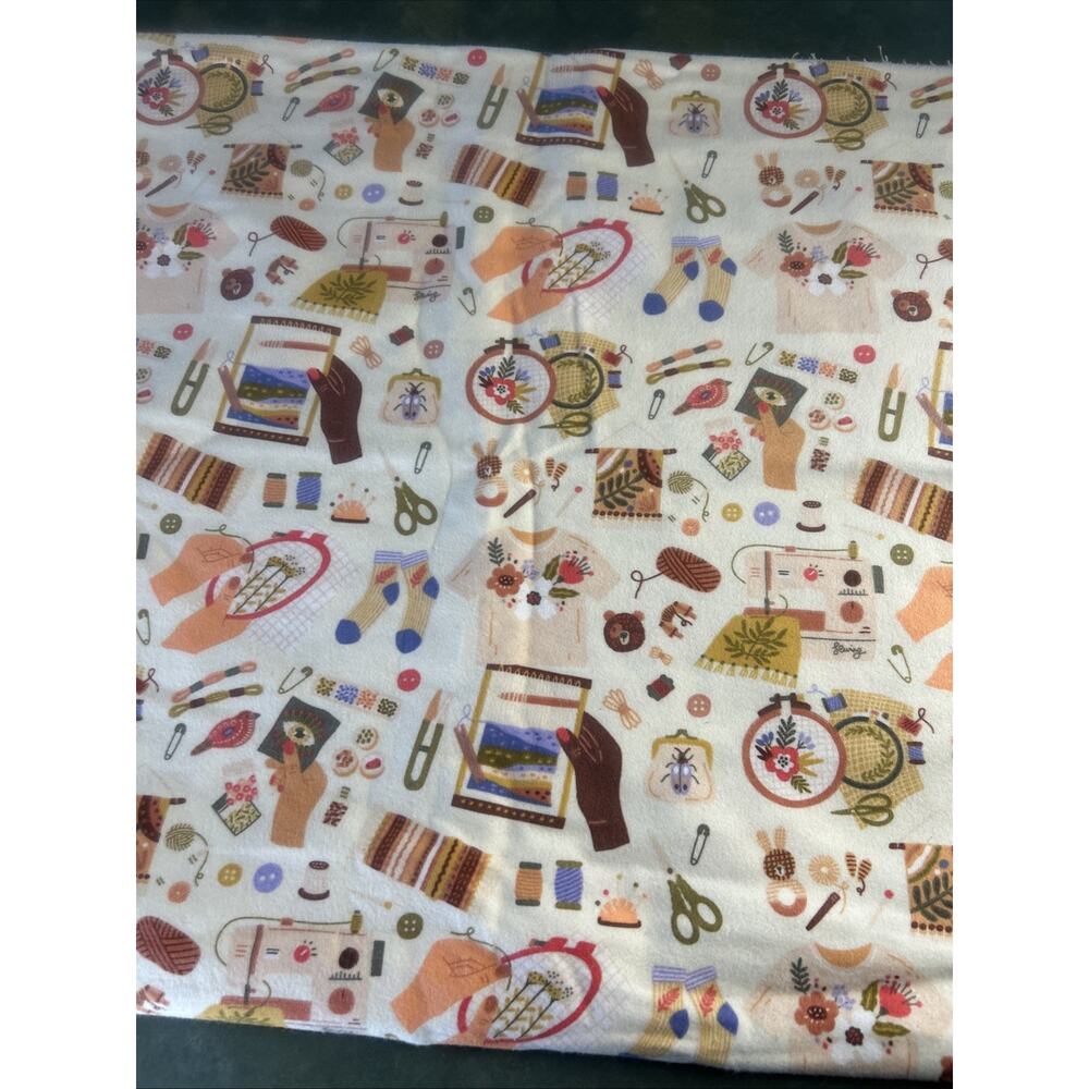 Sewing Craft Theme Flannel Fabric 44x70 Joann Super Snuggle Fall Needle Art DIY